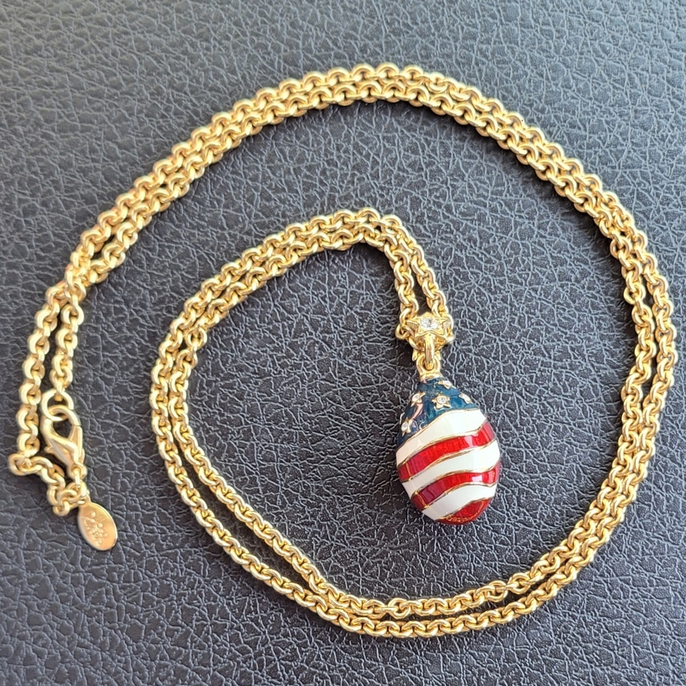 Vintage Joan Rivers Patriotic Egg Pendant and Necklace